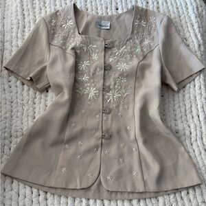 Vintage Beige Floral Embroidered Top